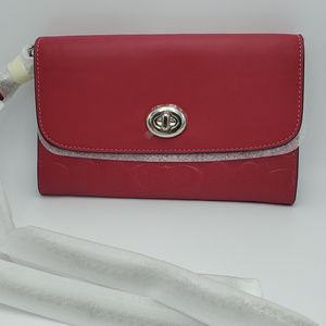 Coach Signature Leather Chain Crossbody Hot Pink